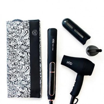 H2D Linear II Black And Rose Gold Hair Straightener and Mini Travel Dryer Set